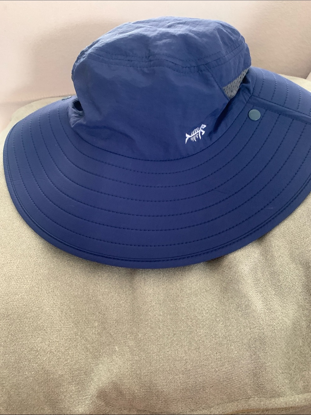 Blue Sun Protection Bucket Hat with Fishbone Logo